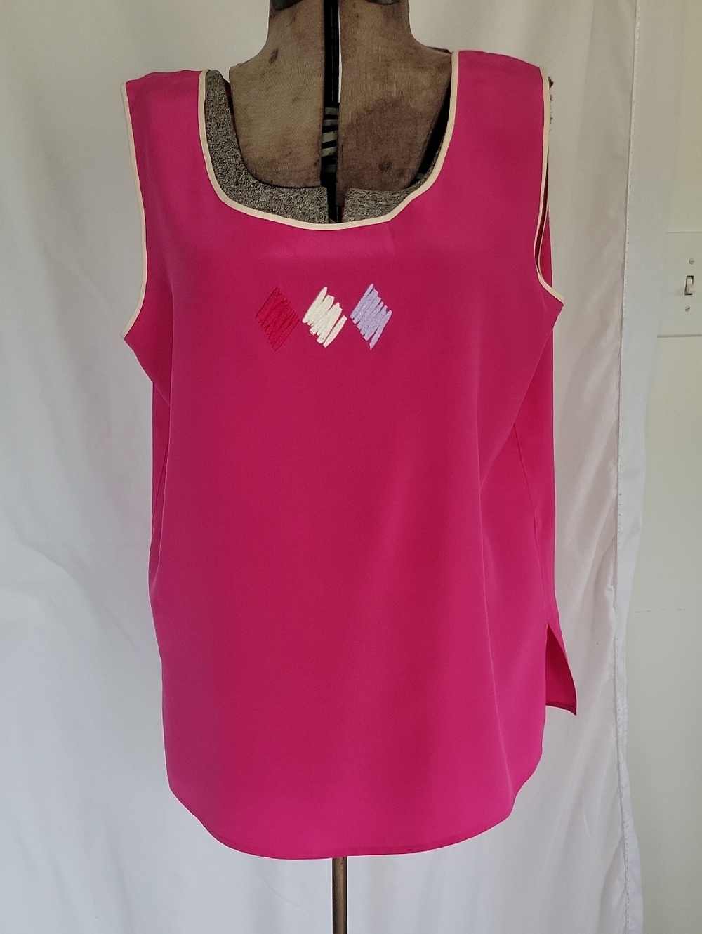 Bob Mackie Silk Top, Large, Pink/Cream, Vintage